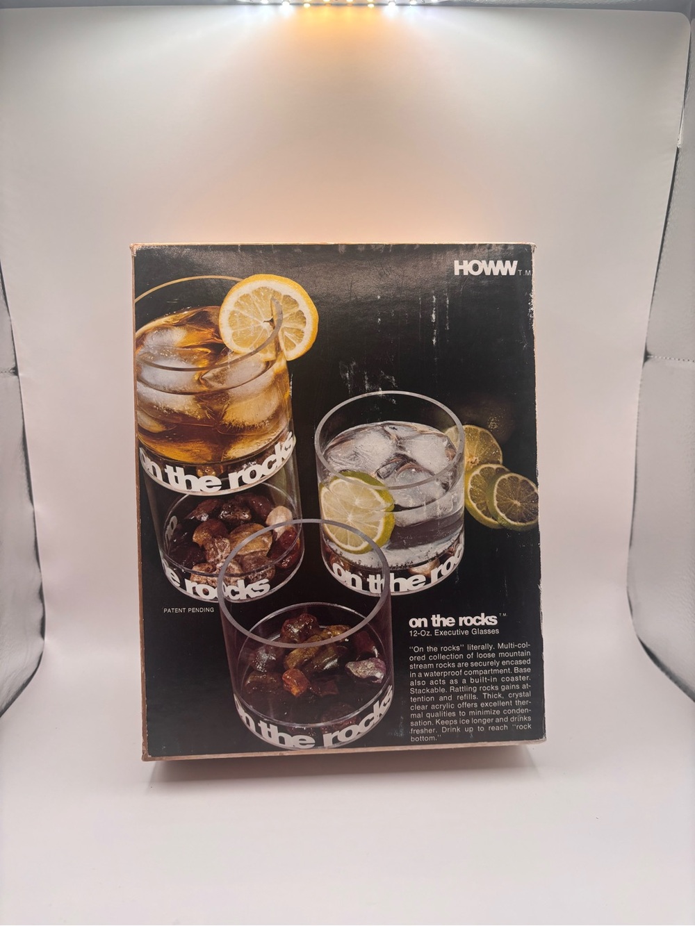 Howw “On the Rocks” 12-Oz Executive Glasses Set - Clear Glass with White Logo